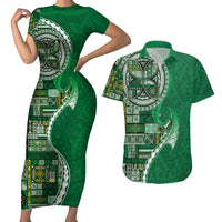 Samoan Siapo Art Tattoo Polynesian Pattern Couples Matching Short Sleeve Bodycon Dress and Hawaiian Shirt Green Color - Polynesian Pride