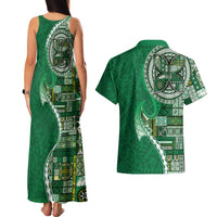 Samoan Siapo Art Tattoo Polynesian Pattern Couples Matching Tank Maxi Dress and Hawaiian Shirt Green Color - Polynesian Pride