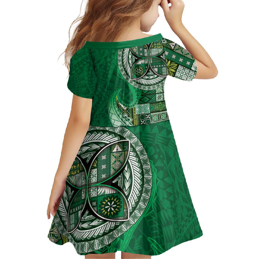 Samoan Siapo Art Tattoo Polynesian Pattern Family Matching Long Sleeve Bodycon Dress and Hawaiian Shirt Green Color - Polynesian Pride