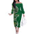 Samoan Siapo Art Tattoo Polynesian Pattern Family Matching Off The Shoulder Long Sleeve Dress and Hawaiian Shirt Green Color - Polynesian Pride