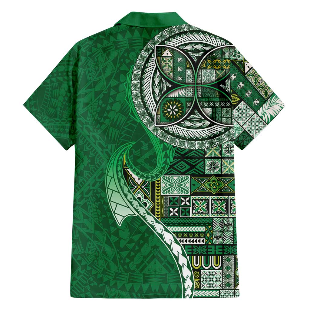 Samoan Siapo Art Tattoo Polynesian Pattern Family Matching Tank Maxi Dress and Hawaiian Shirt Green Color - Polynesian Pride