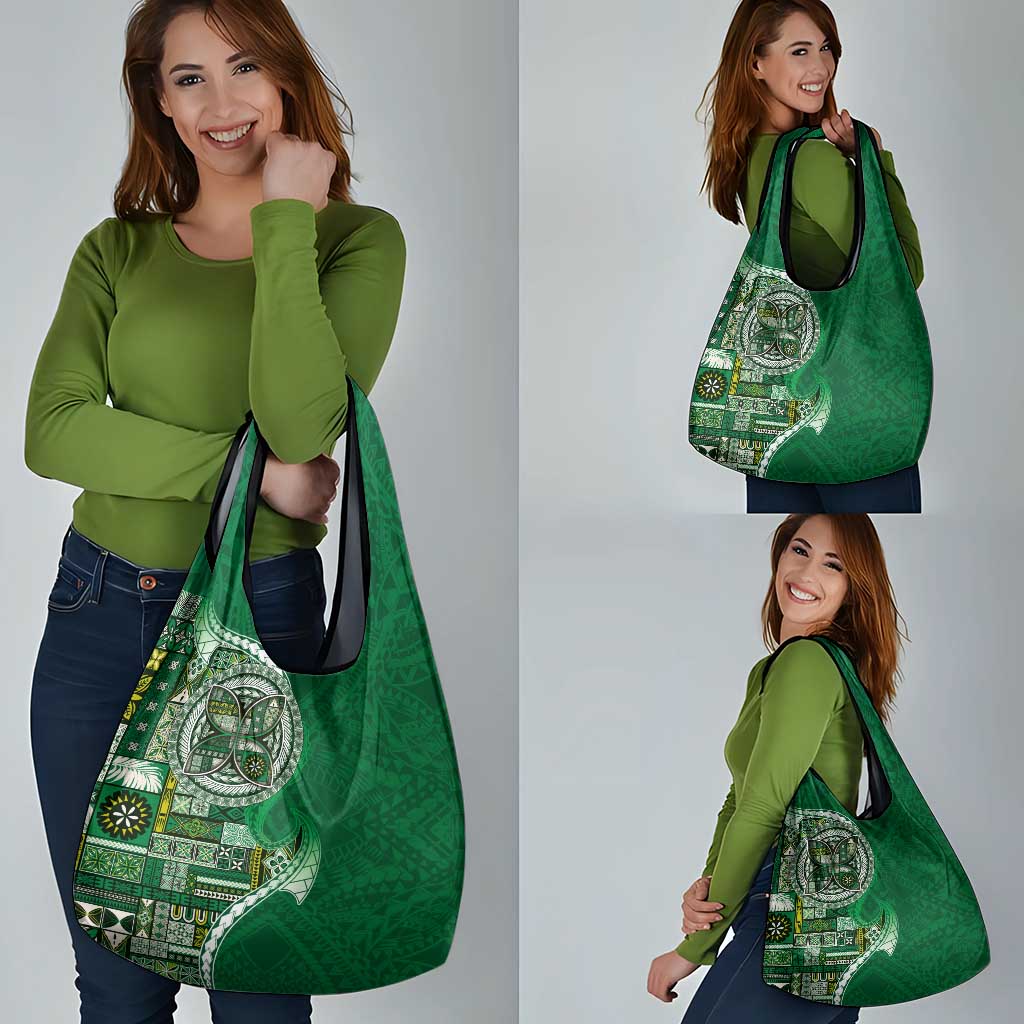 Samoan Siapo Art Tattoo Polynesian Pattern Grocery Bag Green Color - Polynesian Pride