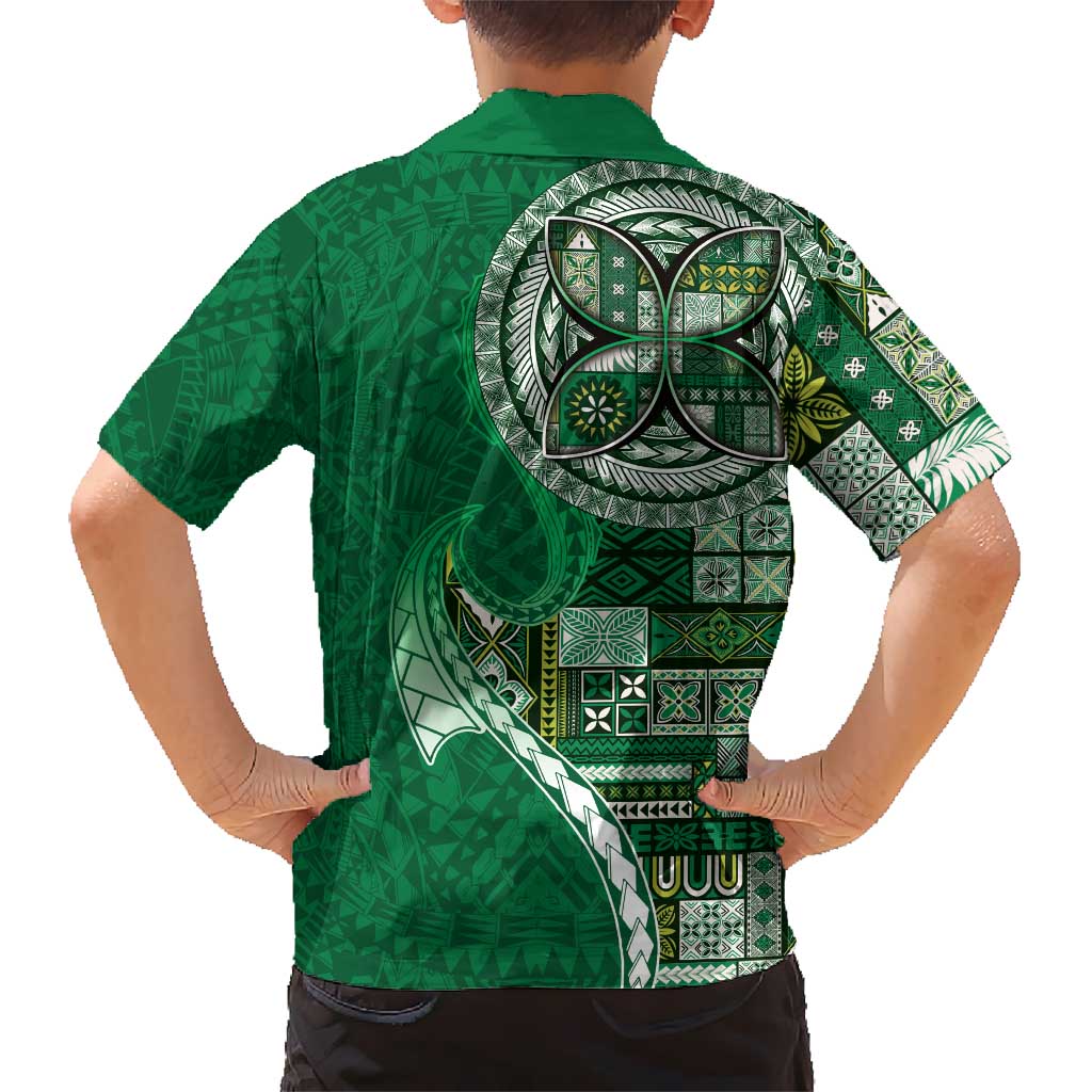 Samoan Siapo Art Tattoo Polynesian Pattern Kid Hawaiian Shirt Green Color - Polynesian Pride