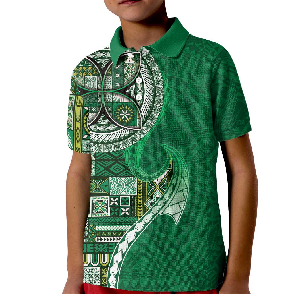 Samoan Siapo Art Tattoo Polynesian Pattern Kid Polo Shirt Green Color LT03 Kid Green - Polynesian Pride