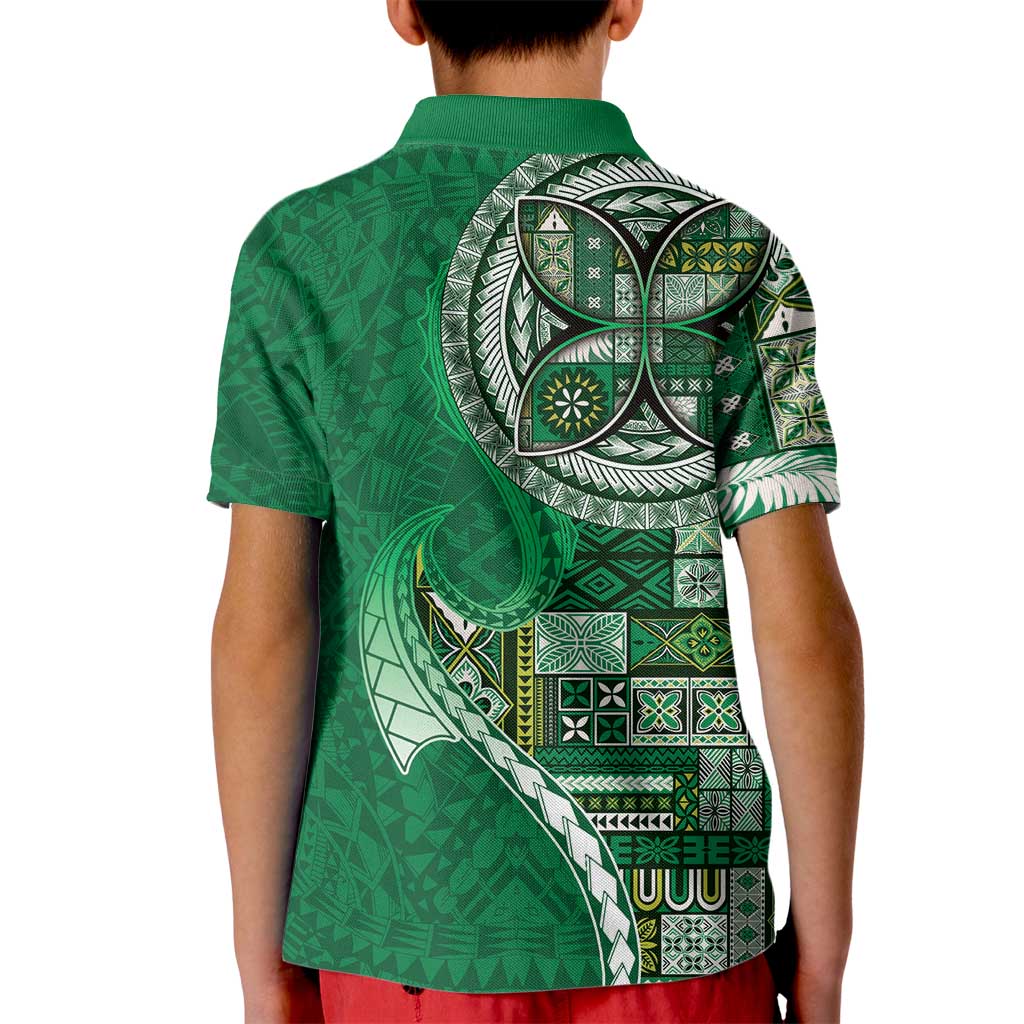 Samoan Siapo Art Tattoo Polynesian Pattern Kid Polo Shirt Green Color LT03 - Polynesian Pride