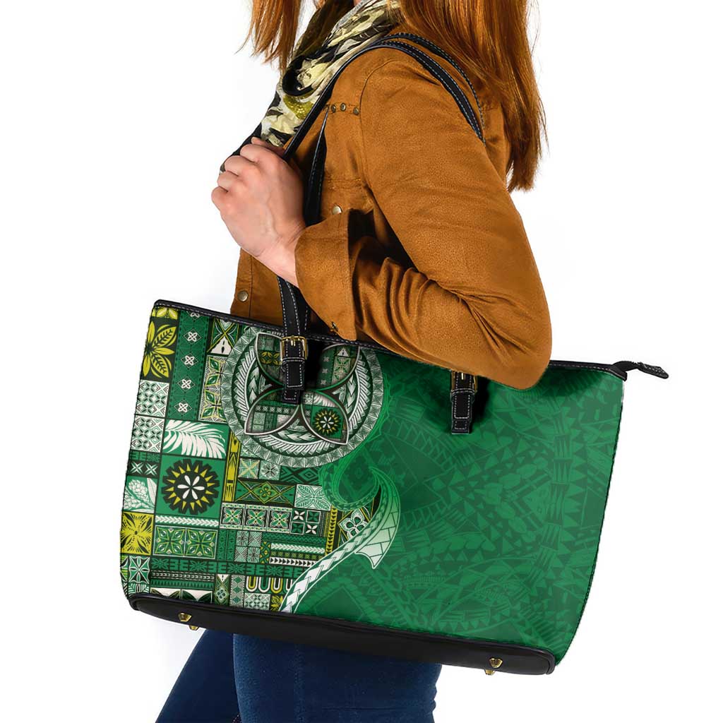 Samoan Siapo Art Tattoo Polynesian Pattern Leather Tote Bag Green Color LT03 Green - Polynesian Pride