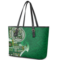 Samoan Siapo Art Tattoo Polynesian Pattern Leather Tote Bag Green Color - Polynesian Pride