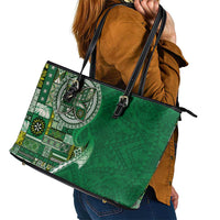 Samoan Siapo Art Tattoo Polynesian Pattern Leather Tote Bag Green Color - Polynesian Pride