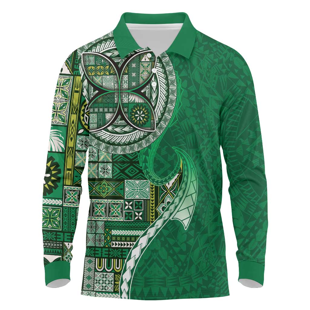 Samoan Siapo Art Tattoo Polynesian Pattern Long Sleeve Polo Shirt Green Color LT03 Green - Polynesian Pride