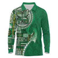 Samoan Siapo Art Tattoo Polynesian Pattern Long Sleeve Polo Shirt Green Color LT03 Green - Polynesian Pride