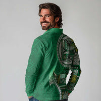 Samoan Siapo Art Tattoo Polynesian Pattern Long Sleeve Polo Shirt Green Color LT03 - Polynesian Pride