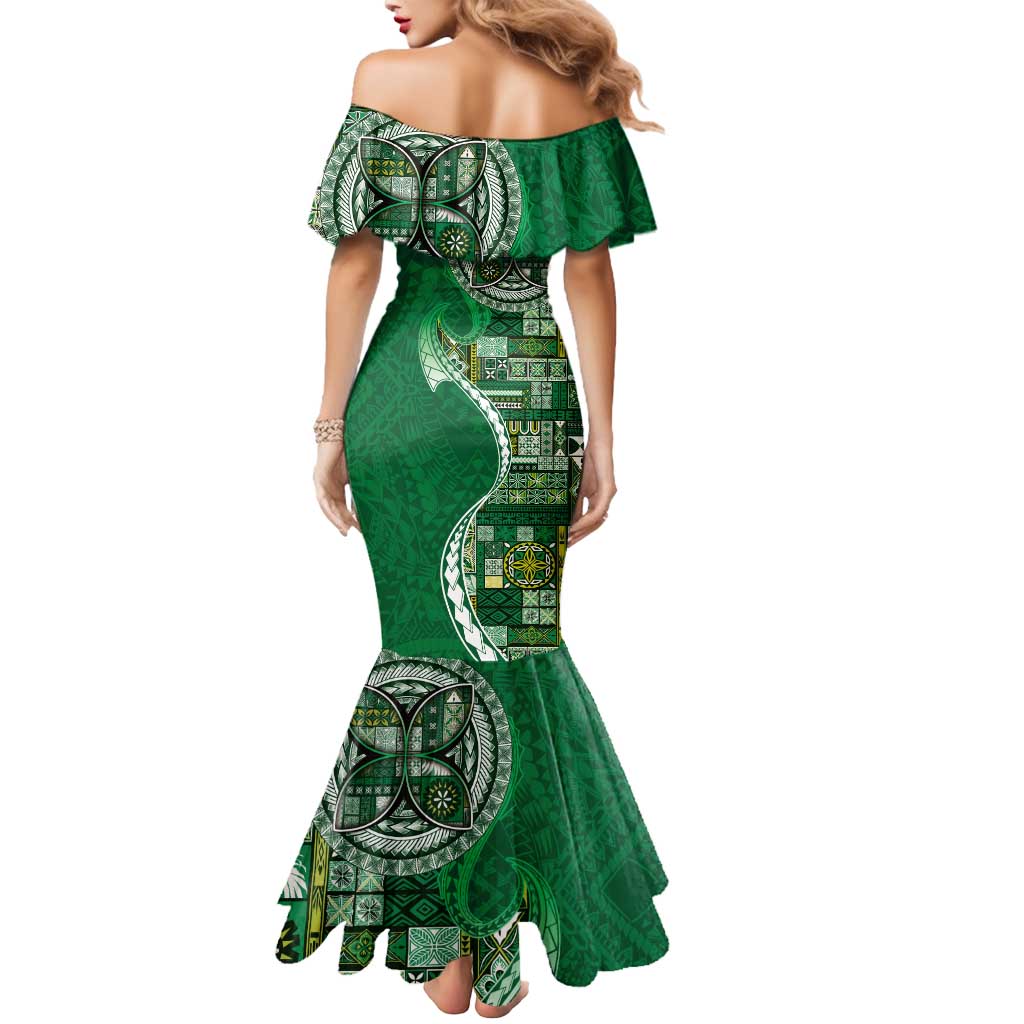 Samoan Siapo Art Tattoo Polynesian Pattern Mermaid Dress Green Color - Polynesian Pride