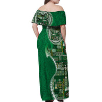 Samoan Siapo Art Tattoo Polynesian Pattern Off Shoulder Maxi Dress Green Color - Polynesian Pride