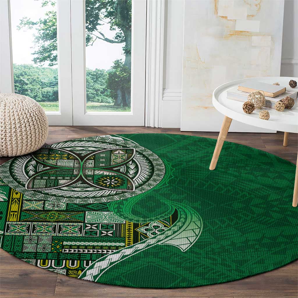 Samoan Siapo Art Tattoo Polynesian Pattern Round Carpet Green Color - Polynesian Pride