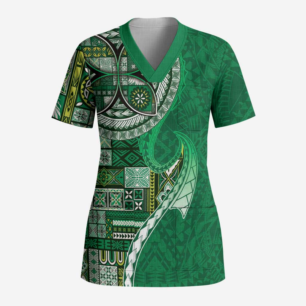 Samoan Siapo Art Tattoo Polynesian Pattern Scrub Top Green Color - Polynesian Pride
