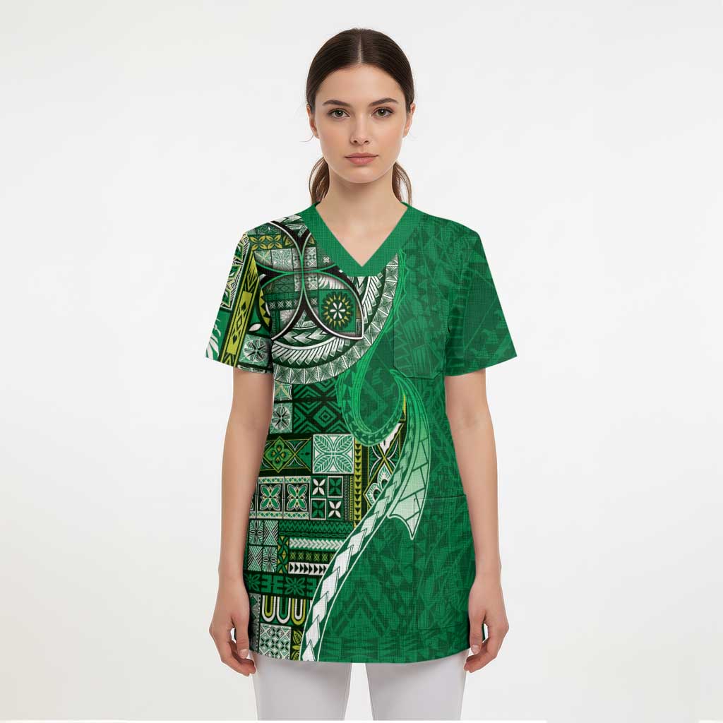 Samoan Siapo Art Tattoo Polynesian Pattern Scrub Top Green Color - Polynesian Pride