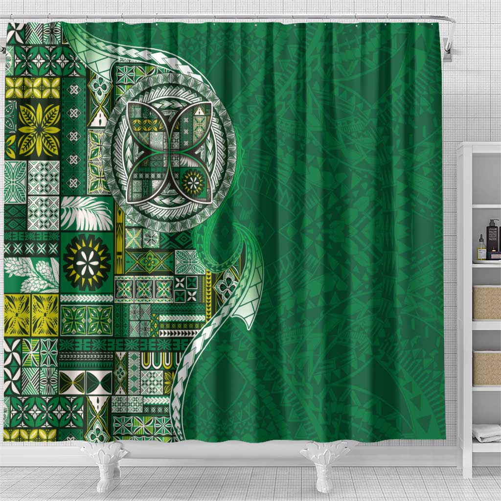 Samoan Siapo Art Tattoo Polynesian Pattern Shower Curtain Green Color - Polynesian Pride