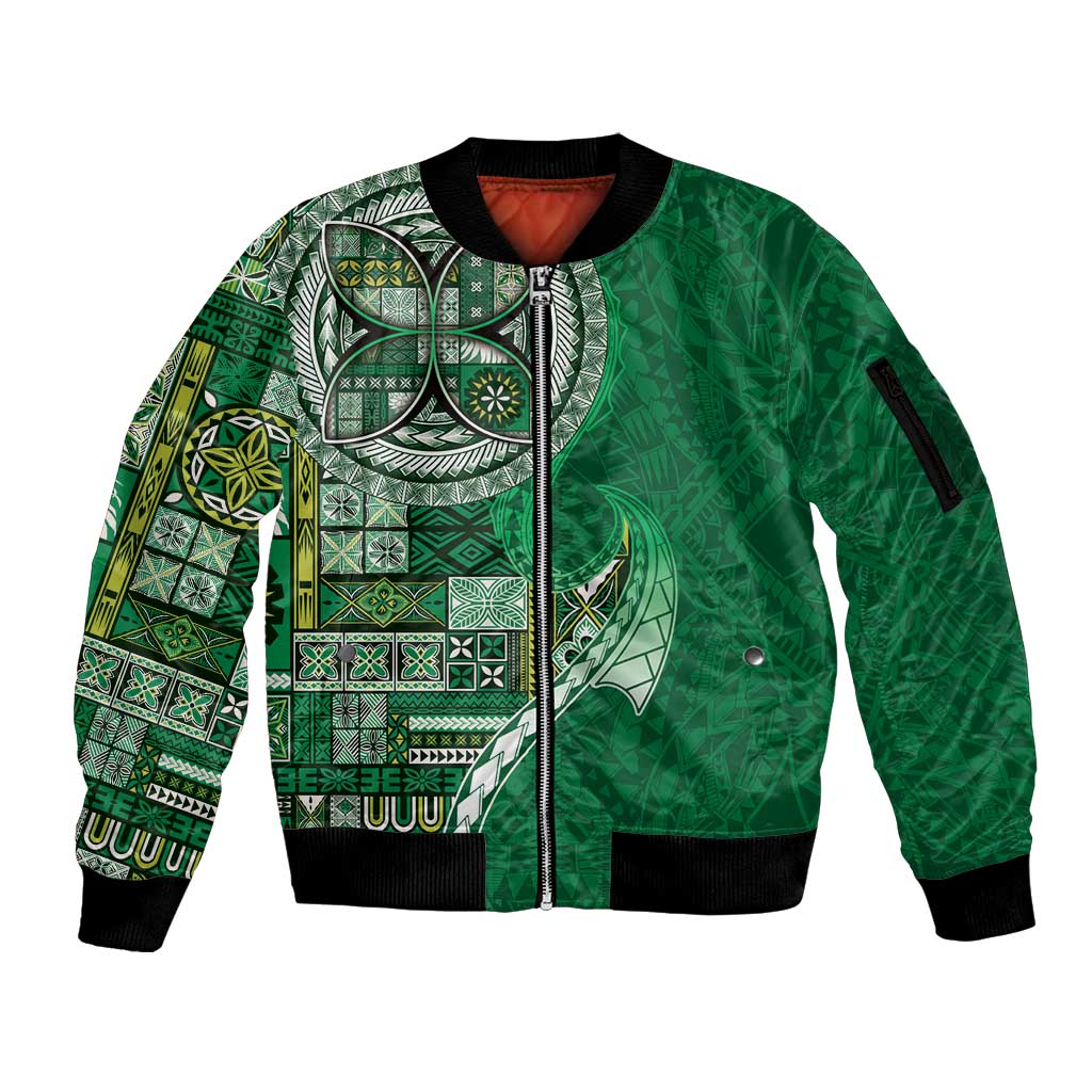 Samoan Siapo Art Tattoo Polynesian Pattern Sleeve Zip Bomber Jacket Green Color LT03 Unisex Green - Polynesian Pride