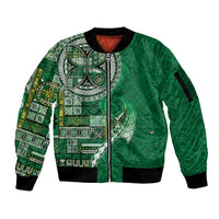 Samoan Siapo Art Tattoo Polynesian Pattern Sleeve Zip Bomber Jacket Green Color LT03 Unisex Green - Polynesian Pride