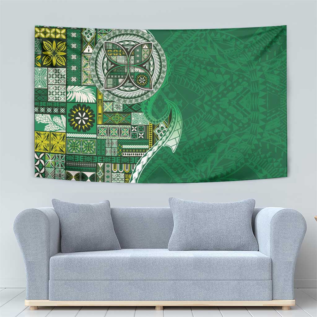 Samoan Siapo Art Tattoo Polynesian Pattern Tapestry Green Color - Polynesian Pride