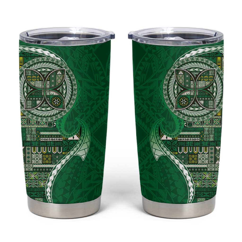 Samoan Siapo Art Tattoo Polynesian Pattern Tumbler Cup Green Color - Polynesian Pride