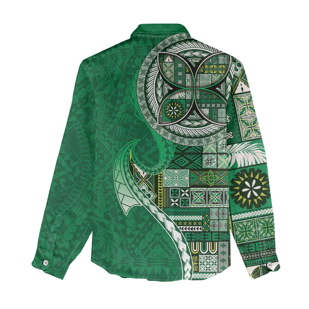 Samoan Siapo Art Tattoo Polynesian Pattern Women Casual Shirt Green Color - Polynesian Pride