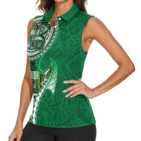 Samoan Siapo Art Tattoo Polynesian Pattern Women Sleeveless Polo Shirt Green Color - Polynesian Pride