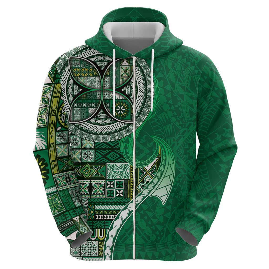 Samoan Siapo Art Tattoo Polynesian Pattern Zip Hoodie Green Color - Polynesian Pride