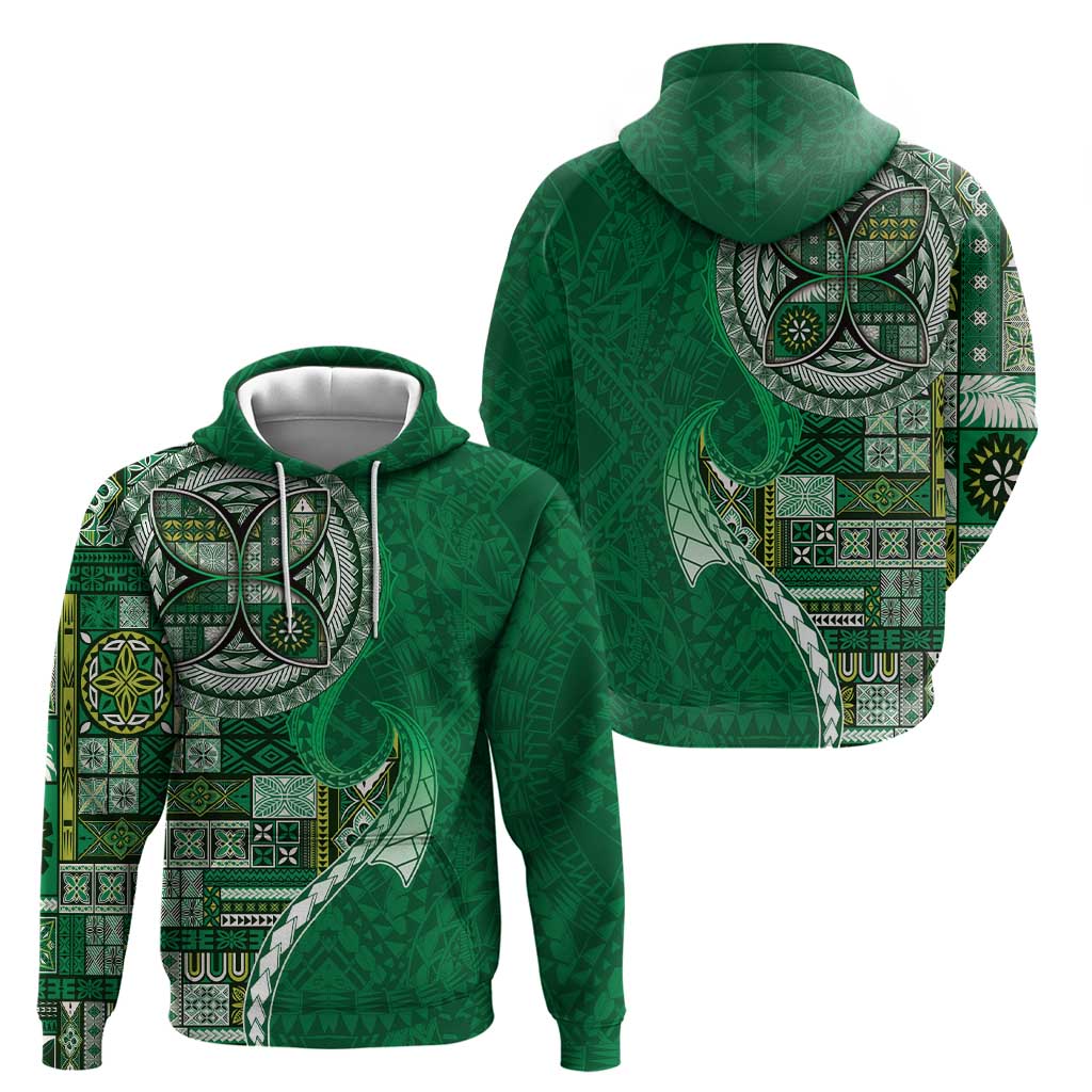 Samoan Siapo Art Tattoo Polynesian Pattern Zip Hoodie Green Color - Polynesian Pride