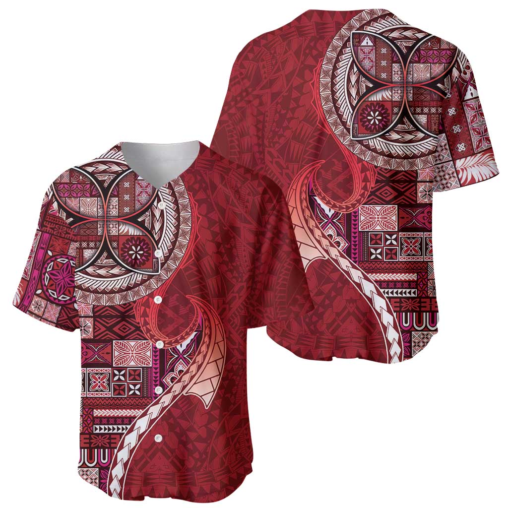 Samoan Siapo Art Tattoo Polynesian Pattern Baseball Jersey Red Color - Polynesian Pride