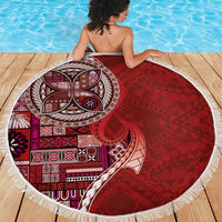 Samoan Siapo Art Tattoo Polynesian Pattern Beach Blanket Red Color - Polynesian Pride