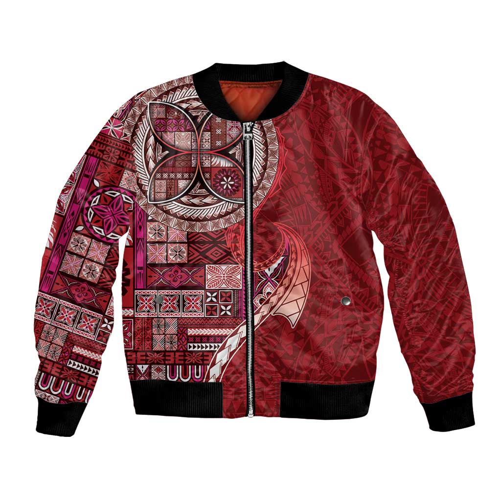 Samoan Siapo Art Tattoo Polynesian Pattern Bomber Jacket Red Color LT03 Unisex Red - Polynesian Pride