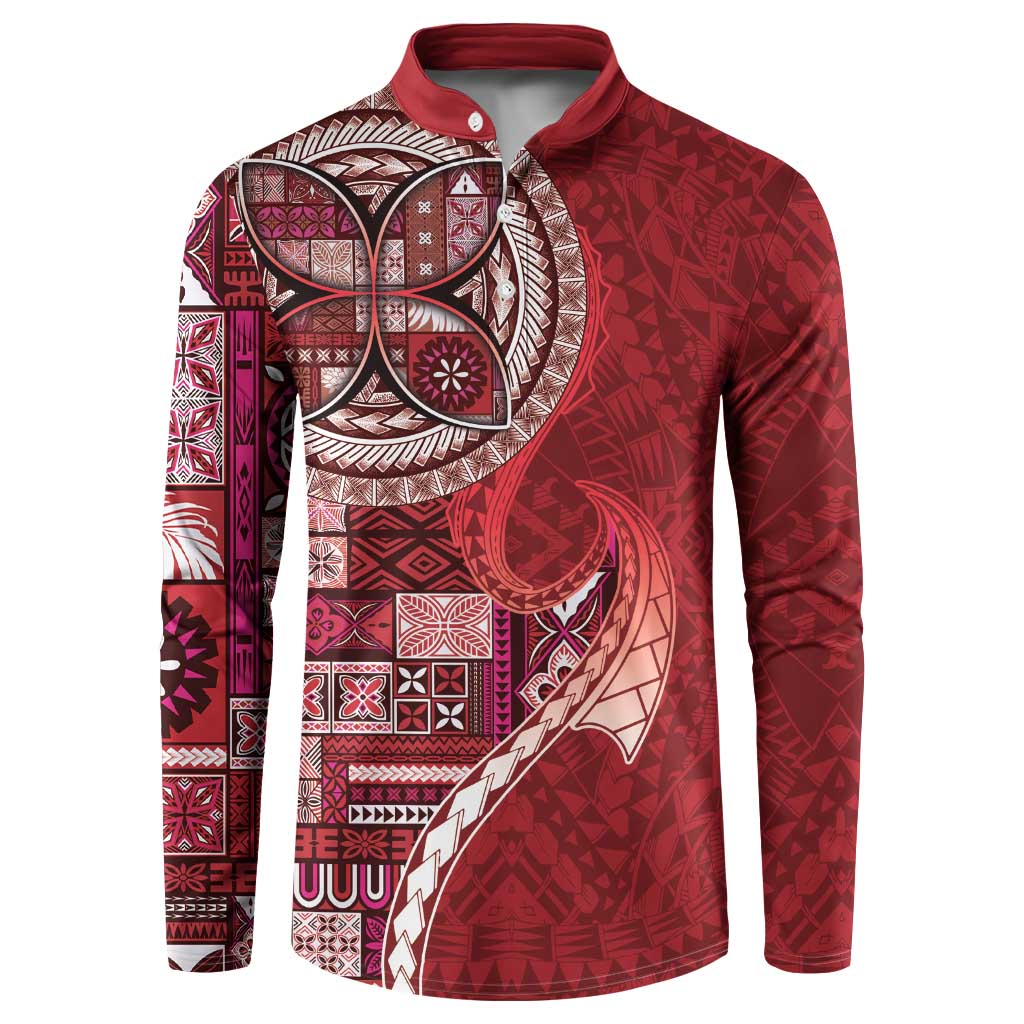 Samoan Siapo Art Tattoo Polynesian Pattern Button Sweatshirt Red Color LT03 Red - Polynesian Pride