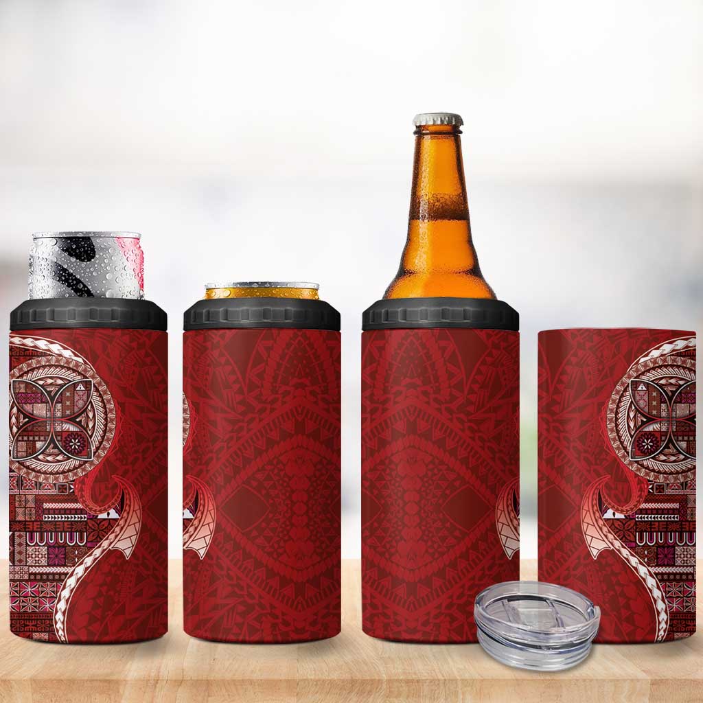 Samoan Siapo Art Tattoo Polynesian Pattern 4 in 1 Can Cooler Tumbler Red Color - Polynesian Pride