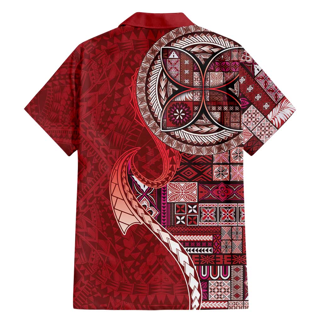 Samoan Siapo Art Tattoo Polynesian Pattern Family Matching Long Sleeve Bodycon Dress and Hawaiian Shirt Red Color - Polynesian Pride