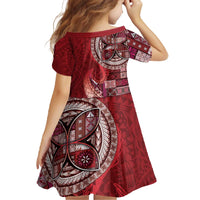 Samoan Siapo Art Tattoo Polynesian Pattern Family Matching Off The Shoulder Long Sleeve Dress and Hawaiian Shirt Red Color - Polynesian Pride