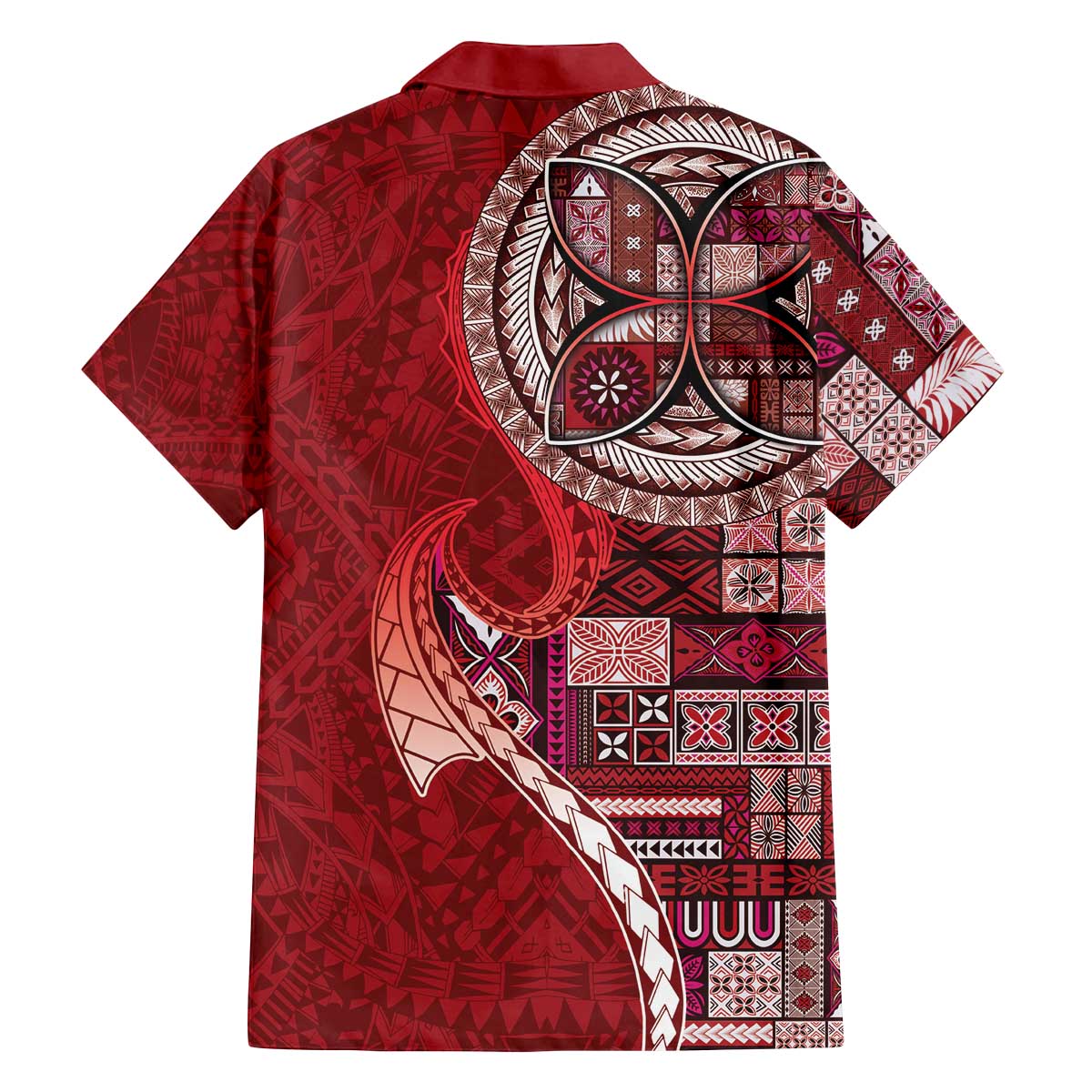 Samoan Siapo Art Tattoo Polynesian Pattern Family Matching Off The Shoulder Long Sleeve Dress and Hawaiian Shirt Red Color - Polynesian Pride
