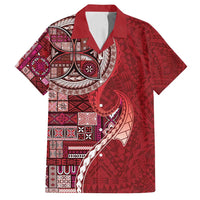 Samoan Siapo Art Tattoo Polynesian Pattern Family Matching Off Shoulder Short Dress and Hawaiian Shirt Red Color - Polynesian Pride