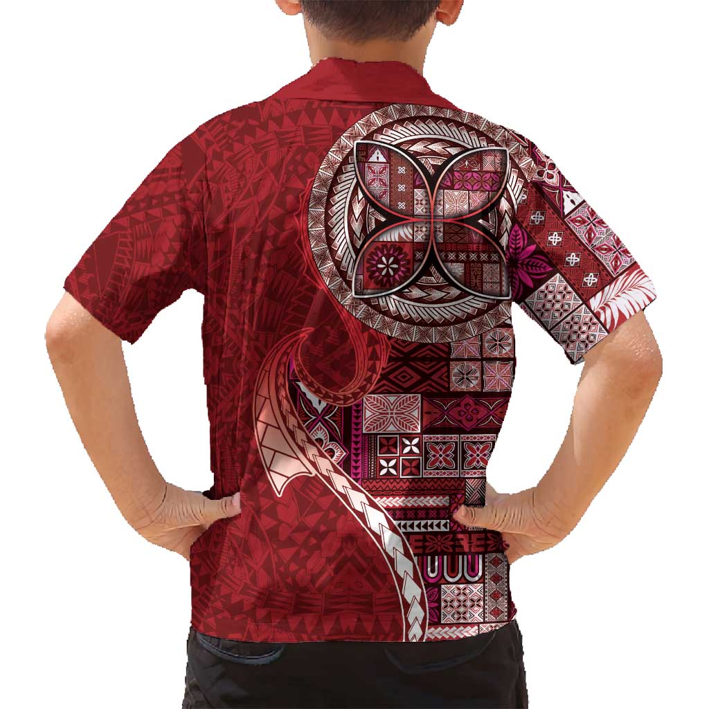 Samoan Siapo Art Tattoo Polynesian Pattern Family Matching Puletasi and Hawaiian Shirt Red Color - Polynesian Pride