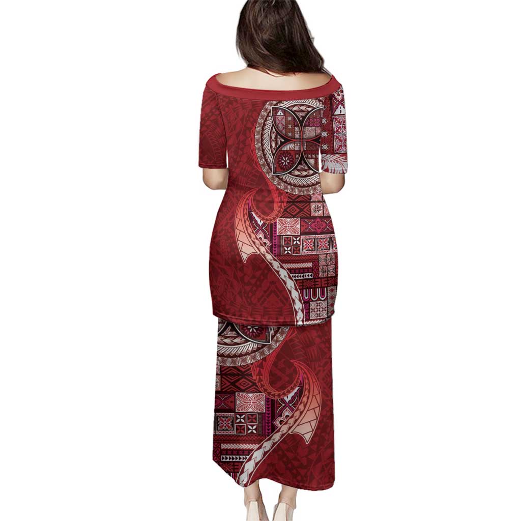 Samoan Siapo Art Tattoo Polynesian Pattern Family Matching Puletasi and Hawaiian Shirt Red Color - Polynesian Pride