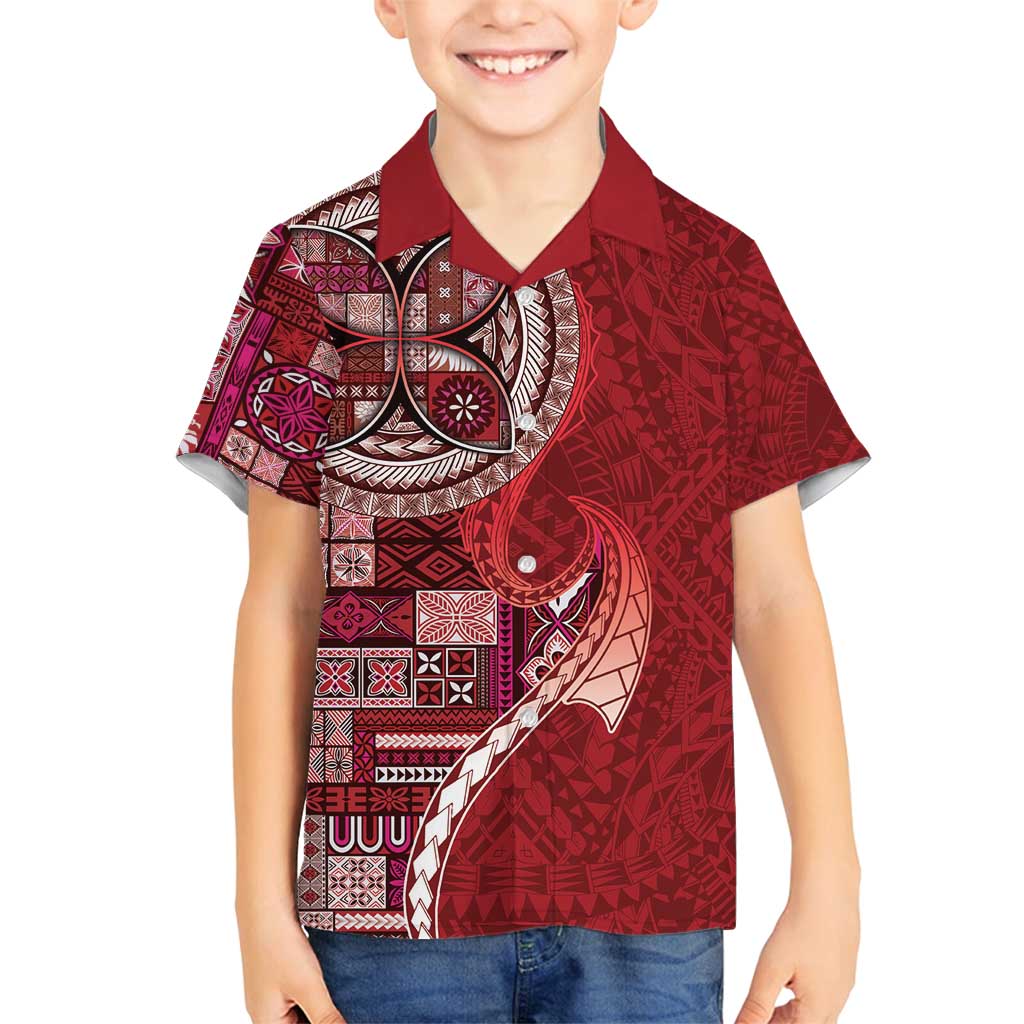 Samoan Siapo Art Tattoo Polynesian Pattern Family Matching Puletasi and Hawaiian Shirt Red Color - Polynesian Pride