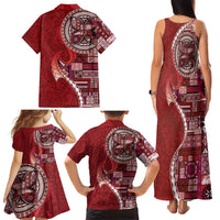 Samoan Siapo Art Tattoo Polynesian Pattern Family Matching Tank Maxi Dress and Hawaiian Shirt Red Color - Polynesian Pride