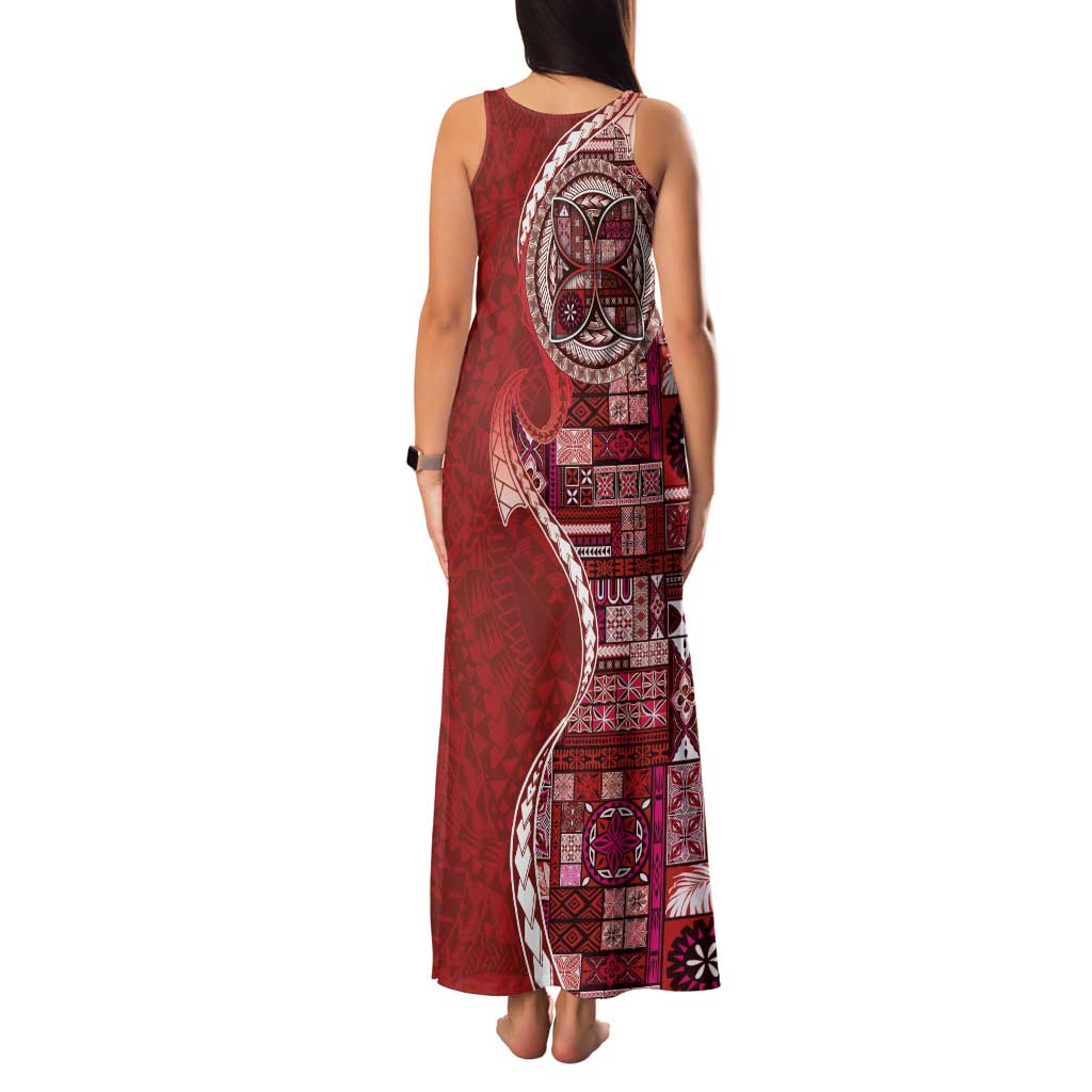 Samoan Siapo Art Tattoo Polynesian Pattern Family Matching Tank Maxi Dress and Hawaiian Shirt Red Color - Polynesian Pride