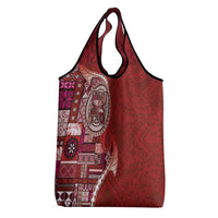 Samoan Siapo Art Tattoo Polynesian Pattern Grocery Bag Red Color - Polynesian Pride