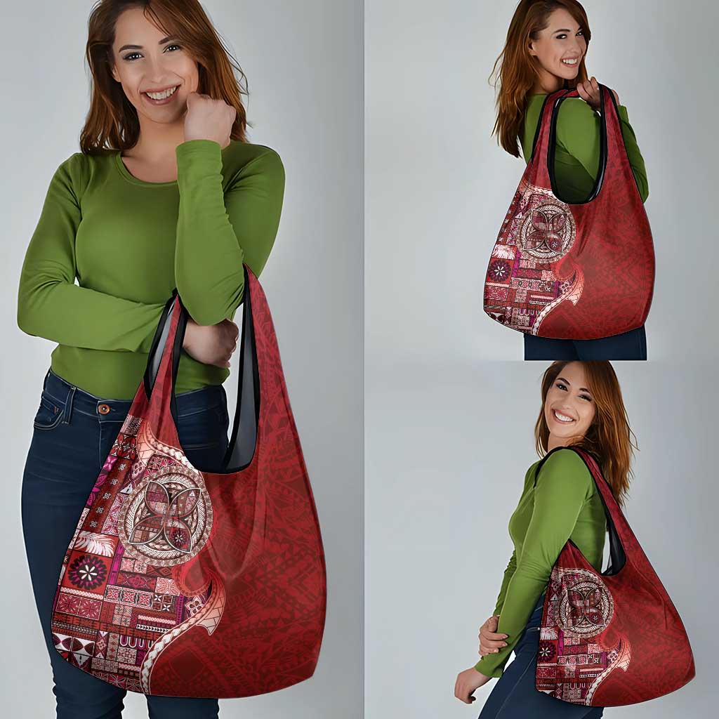 Samoan Siapo Art Tattoo Polynesian Pattern Grocery Bag Red Color - Polynesian Pride