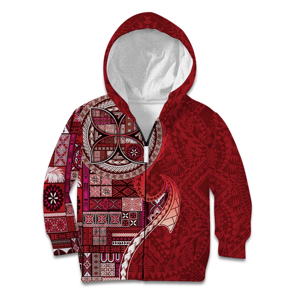 Samoan Siapo Art Tattoo Polynesian Pattern Kid Hoodie Red Color - Polynesian Pride