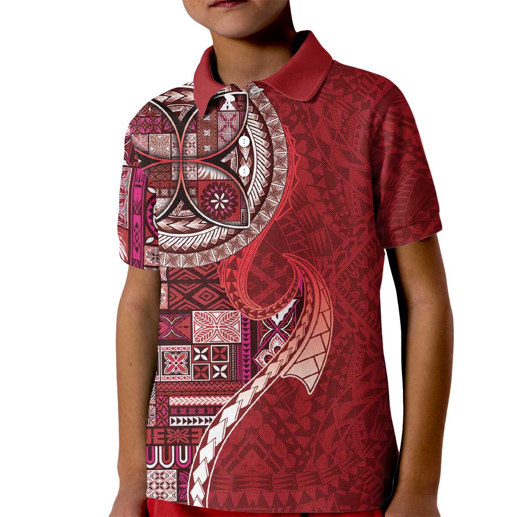 Samoan Siapo Art Tattoo Polynesian Pattern Kid Polo Shirt Red Color LT03 Kid Red - Polynesian Pride