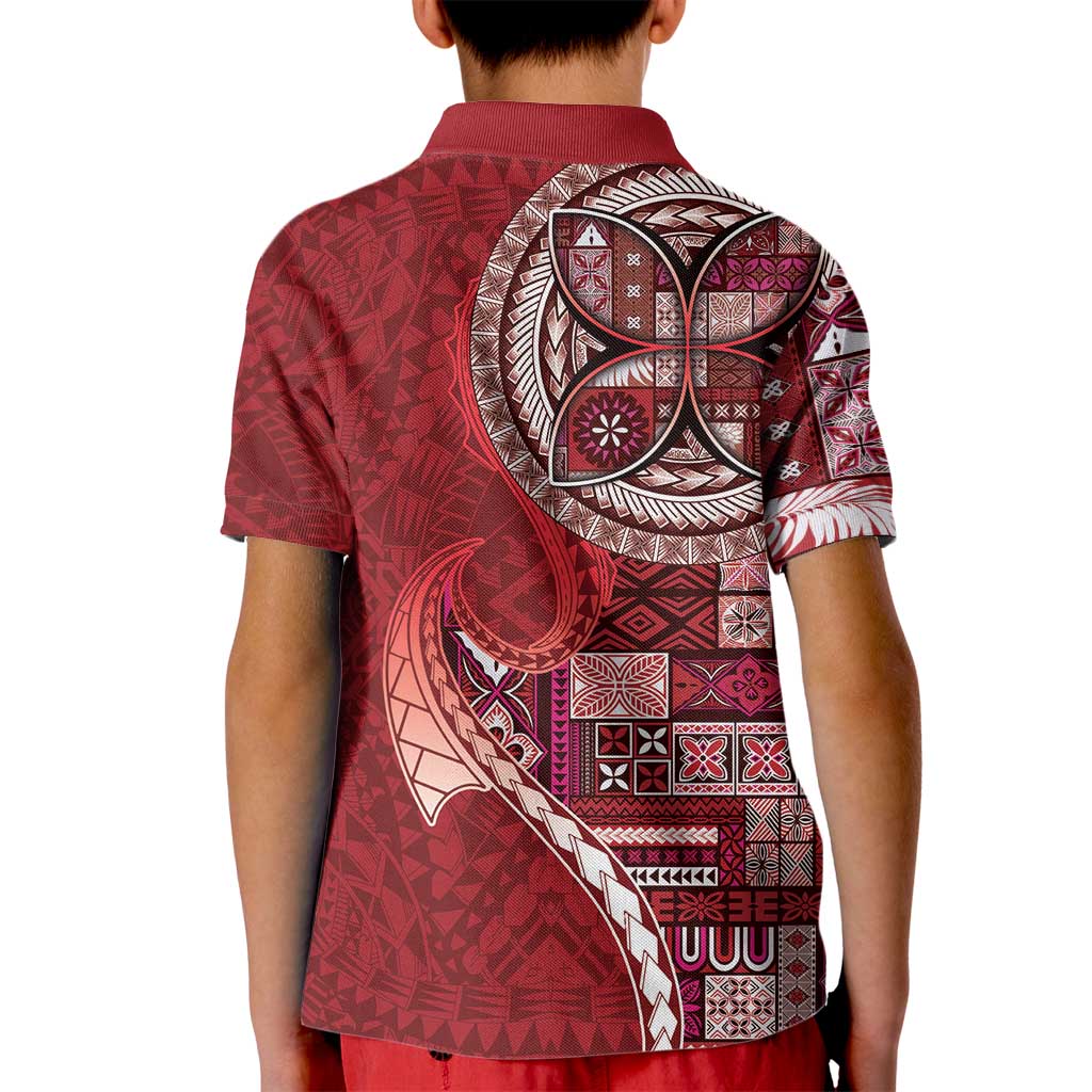 Samoan Siapo Art Tattoo Polynesian Pattern Kid Polo Shirt Red Color LT03 - Polynesian Pride