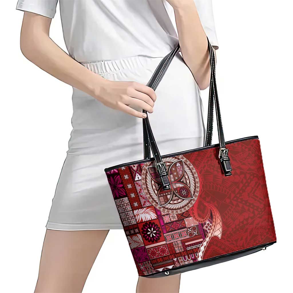 Samoan Siapo Art Tattoo Polynesian Pattern Leather Tote Bag Red Color - Polynesian Pride