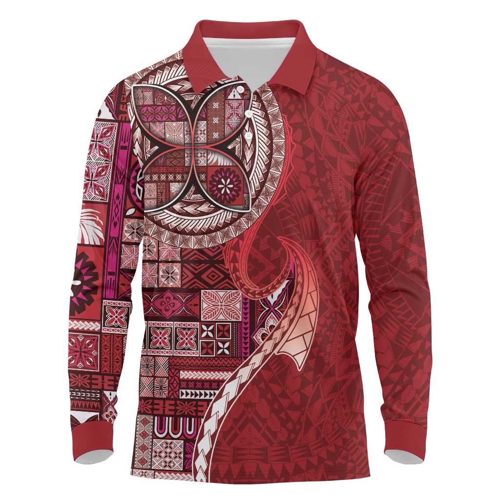 Samoan Siapo Art Tattoo Polynesian Pattern Long Sleeve Polo Shirt Red Color LT03 Red - Polynesian Pride